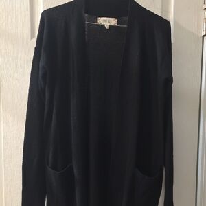 Pink Rose Black Open Front Cardigan